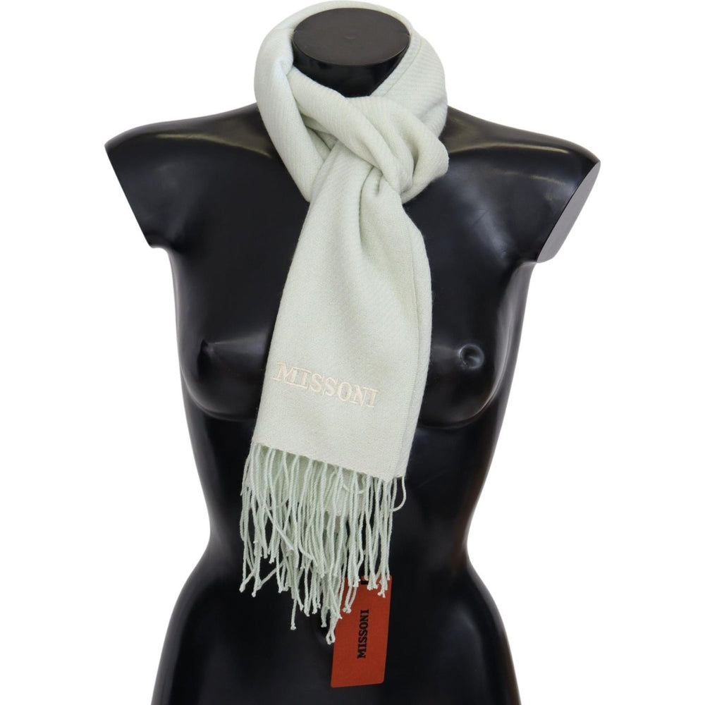 Missoni Light Green Pattern Cashmere Unisex Wrap Fringes Scarf MS2045