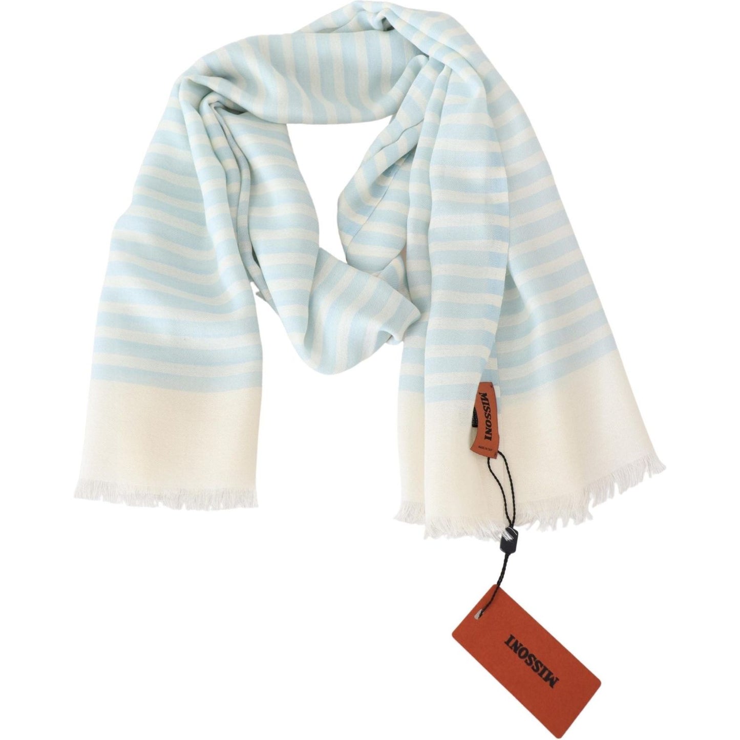 Missoni Blue White Lined Cashmere Unisex Wrap Scarf