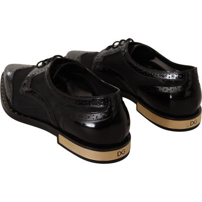 Dolce & Gabbana Black Leather Broques Sheer Wingtip Shoes