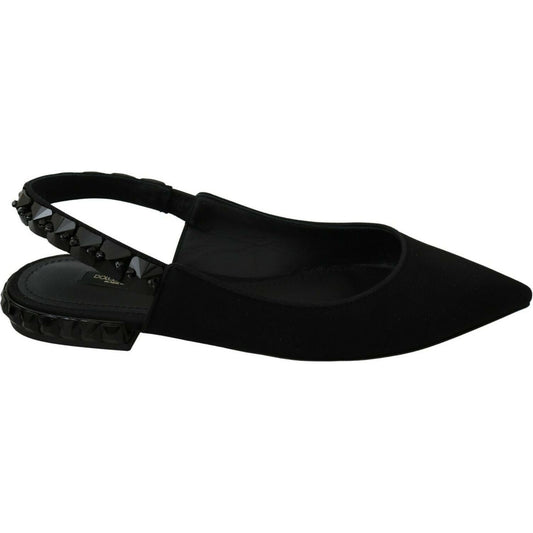 Dolce & Gabbana Elegant Silk Blend Slingback Flats with Crystals Dolce & Gabbana Black