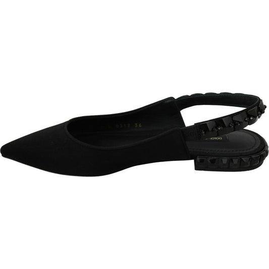 Dolce & Gabbana Elegant Silk Blend Slingback Flats with Crystals Dolce & Gabbana Black