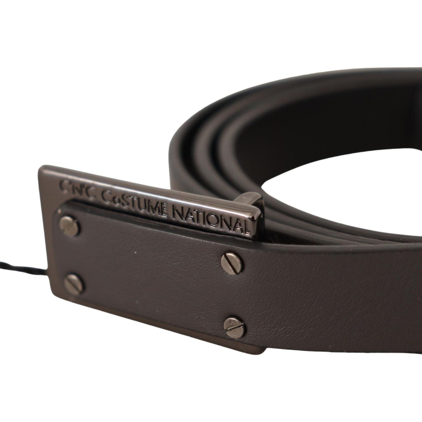 Costume National Dark Brown Leather Logo Buckle Belt