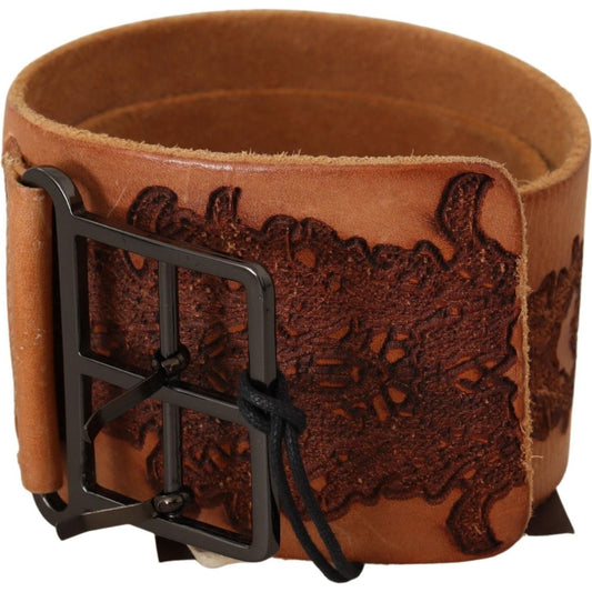 Scervino Street Brown Genuine Leather Black Logo Buckle Belt