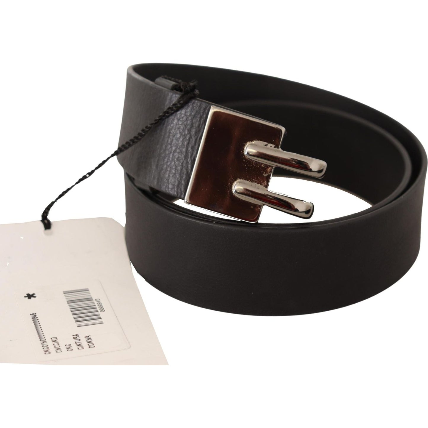 Costume National Black Leather Silver Buckle Waist Belt