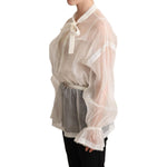 Dolce & Gabbana Elegant White Silk-Cotton Ascot Blouse Dolce & Gabbana Dark Gray