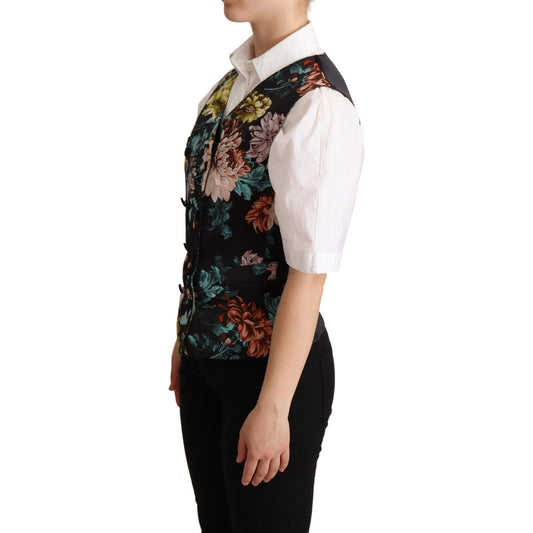 Dolce & Gabbana Exquisite Floral Jacquard Waistcoat Dolce & Gabbana Black