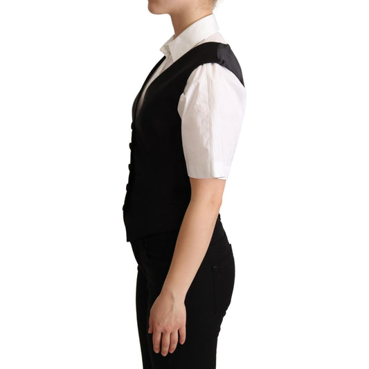 Dolce & Gabbana Elegant Silk Blend Black Waistcoat Dolce & Gabbana Gray