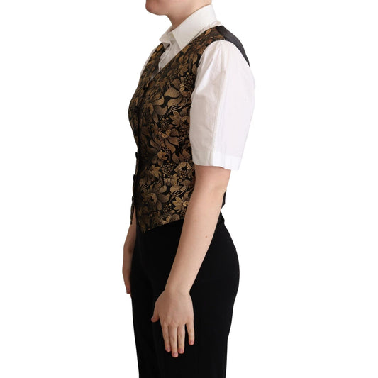 Dolce & Gabbana Elegant Black Jacquard Waistcoat Dolce & Gabbana Black
