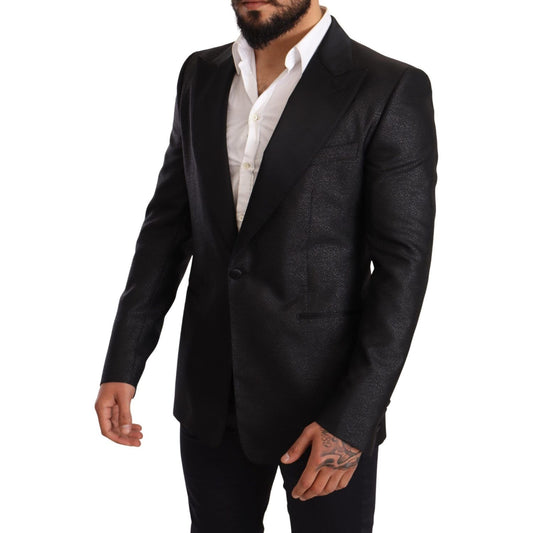 Dolce & Gabbana Elegant Black Metallic Slim Fit Blazer Jacket Blazer Jacket Dolce & Gabbana Black