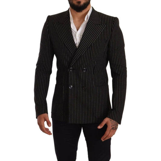Dolce & Gabbana Elegant Striped Wool Blazer with Silk Lining Dolce & Gabbana Black