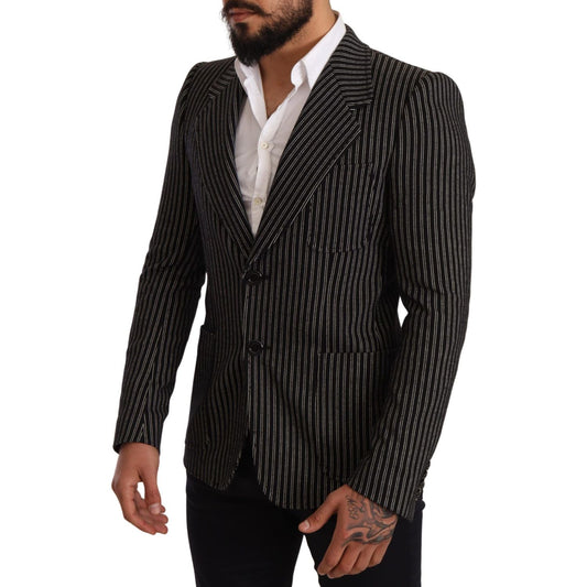 Dolce & Gabbana Elegant Black Striped Virgin Wool Blazer Dolce & Gabbana Black