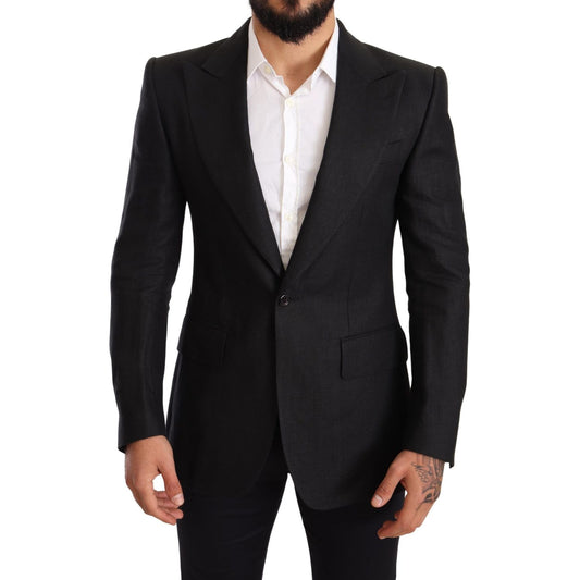 Dolce & Gabbana Elegant Slim Fit Black Linen Blazer Dolce & Gabbana Black
