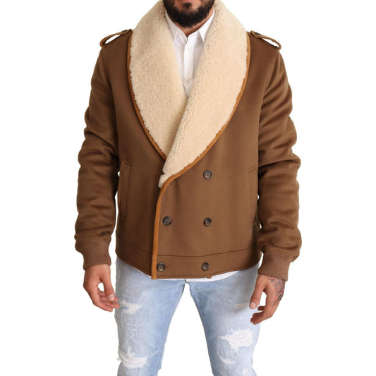 Dolce & Gabbana Elegant Double Breasted Shearling Jacket Dolce & Gabbana Sienna