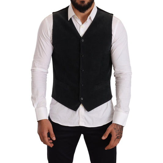Dolce & Gabbana Elegant Black Cotton Formal Dress Vest Vest Jacket Dolce & Gabbana Light Gray