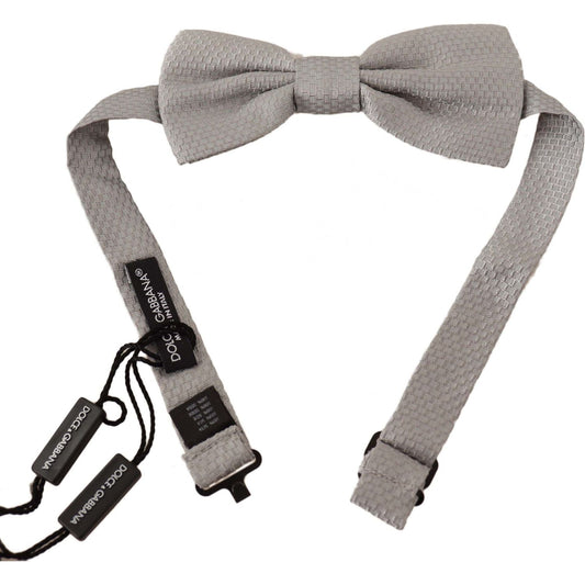 Dolce & Gabbana Silver Gray 100% Silk Adjustable Neck Papillon Bow Tie