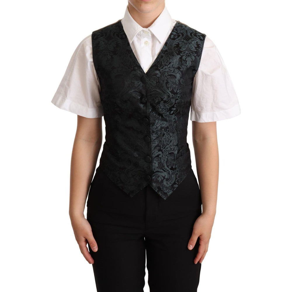 Dolce & Gabbana Enchanting Jacquard Floral Waistcoat Vest Jacket Dolce & Gabbana Black