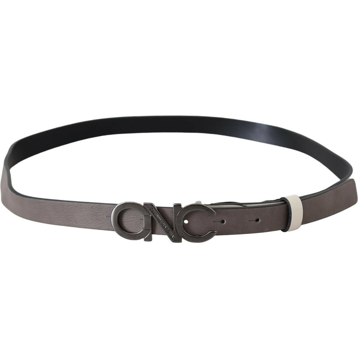 Costume National White Black Leather Letter Logo Buckle Belt
