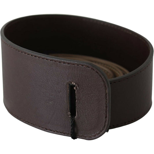 GF Ferre Brown Genuine Leather Logo Wide Waist Belt