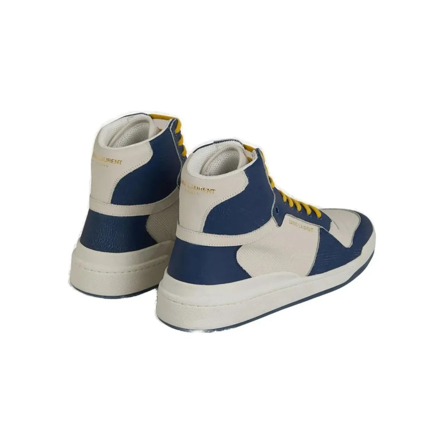 Saint Laurent Blue Calf Leather Mid Top Sneakers