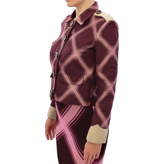 House of Holland Elegant Multicolor Check Print Jacket WOMAN COATS & JACKETS House of Holland Dark Slate Gray