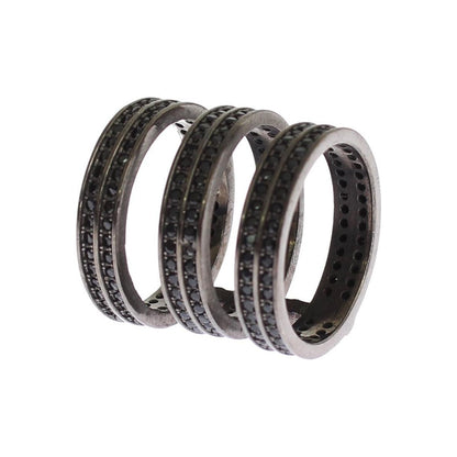 Nialaya Black CZ Rhodium 925 Silver Ring