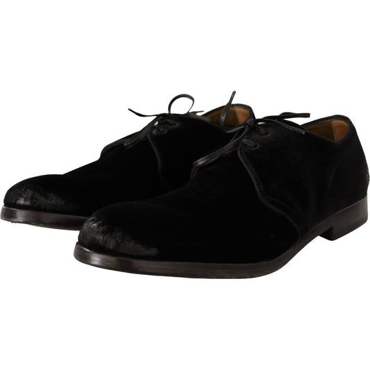 Dolce & Gabbana Elegant Black Velvet Derby Shoes Dress Shoes Dolce & Gabbana Black