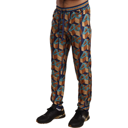 Dolce & Gabbana Elegant Silk Jogger Pants with Vibrant Print Jeans & Pants Dolce & Gabbana Dark Slate Gray