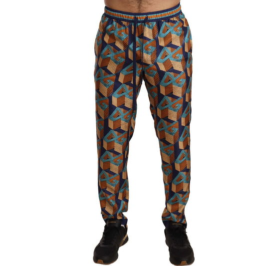 Dolce & Gabbana Elegant Silk Jogger Pants with Vibrant Print Jeans & Pants Dolce & Gabbana Dark Slate Gray