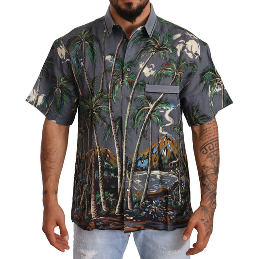Dolce & Gabbana Tropical Elegance Linen Silk Men's Shirt Dolce & Gabbana Dark Slate Gray