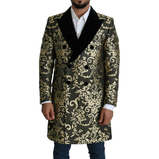 Dolce & Gabbana Gold Black Sicilia Jacquard Double-Breasted Coat Dolce & Gabbana Dark Slate Gray