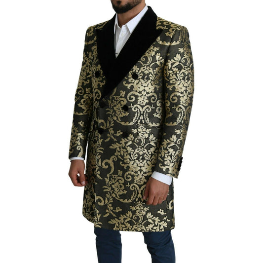 Dolce & Gabbana Gold Black Sicilia Jacquard Double-Breasted Coat Dolce & Gabbana Black