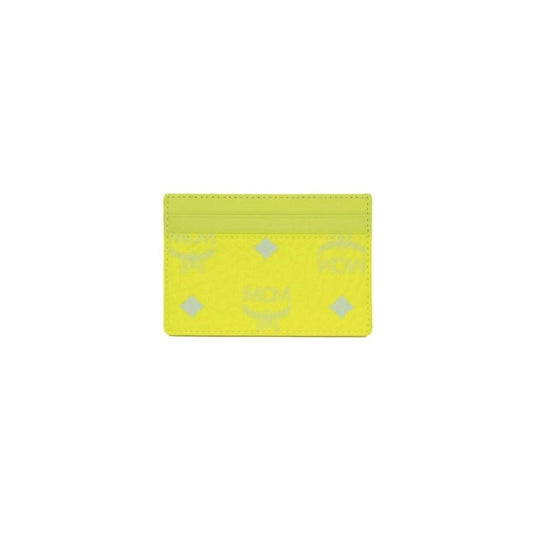 MCM Spectrum Diamond Mini Neon Yellow Visetos Leather Card Case Holder Wallet MCM Dark Khaki