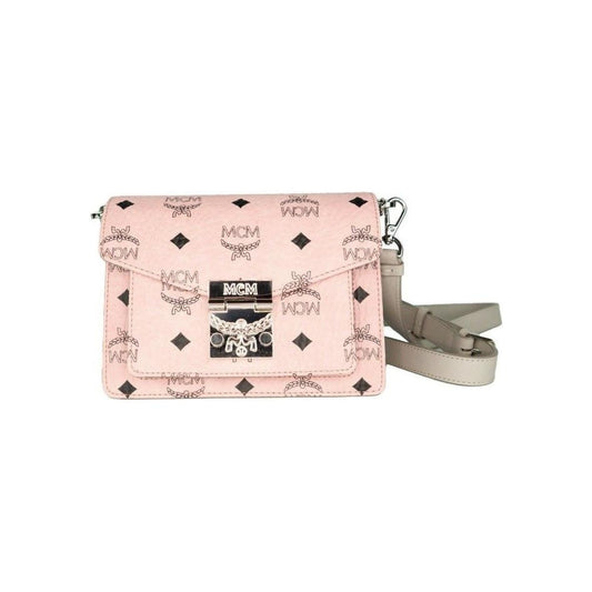 MCM Signature Soft Pink Diamond Logo Leather Mini Flap Lock Crossbody Handbag MCM Bisque