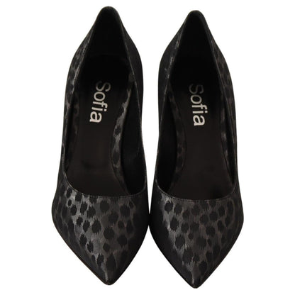Sofia Black Leopard Leather Stiletto High Heels Pumps Shoes