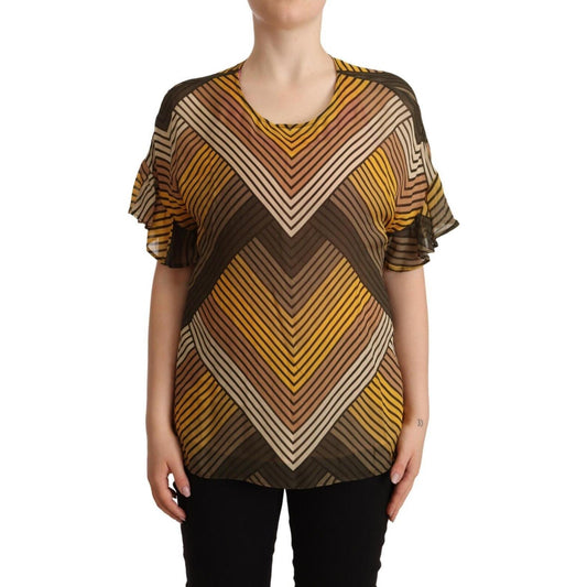 Twinset Chic Multicolor Striped Short Sleeve Blouse WOMAN T-SHIRTS Twinset Dark Slate Gray