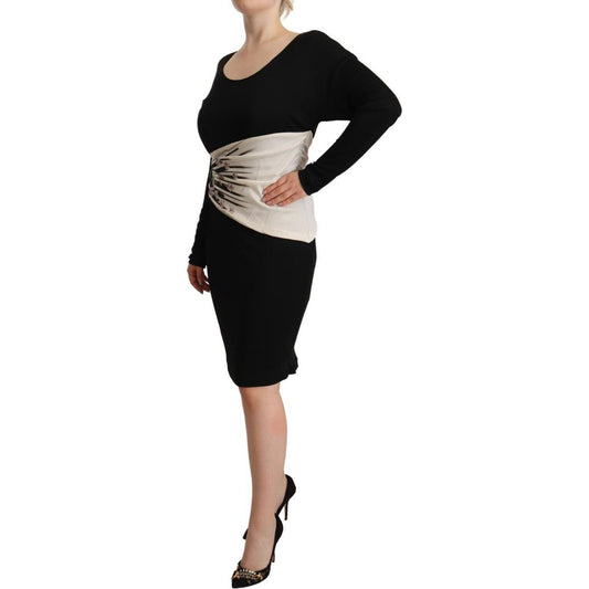 Roberto Cavalli Elegant Sheath Long Sleeve Boat Neck Dress WOMAN DRESSES Roberto Cavalli Tan