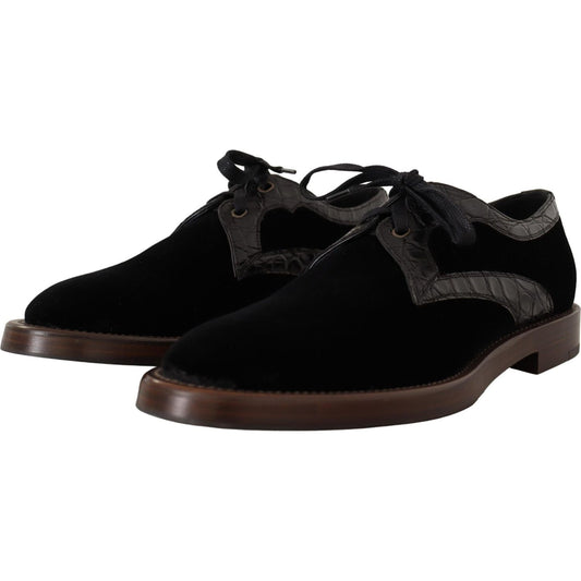 Dolce & Gabbana Elegant Black Velvet & Exotic Leather Dress Shoes Dolce & Gabbana Black