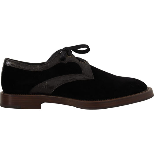 Dolce & Gabbana Elegant Black Velvet & Exotic Leather Dress Shoes Dolce & Gabbana Black