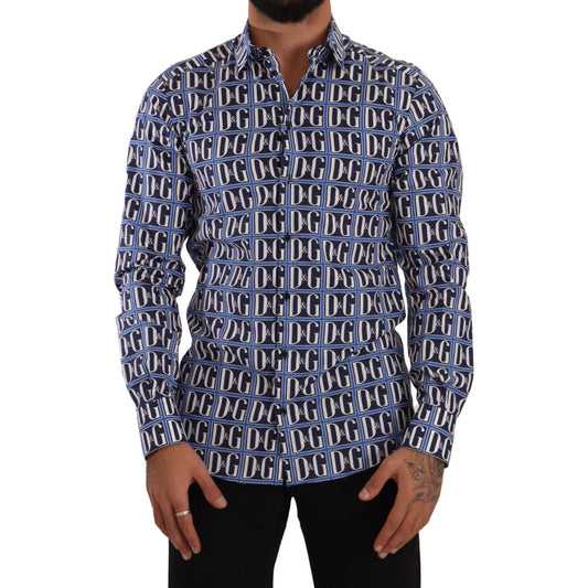 Dolce & Gabbana Slim Fit Blue Logo Cotton Shirt Dolce & Gabbana Dark Slate Gray