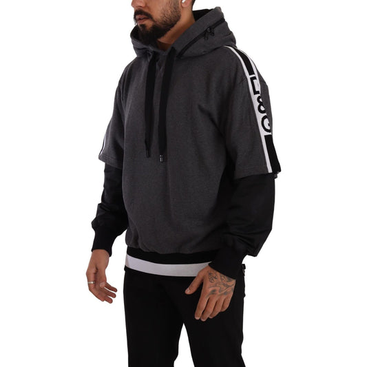 Dolce & Gabbana Elegant Hooded Black & Gray Pullover Sweatshirt Dolce & Gabbana Black