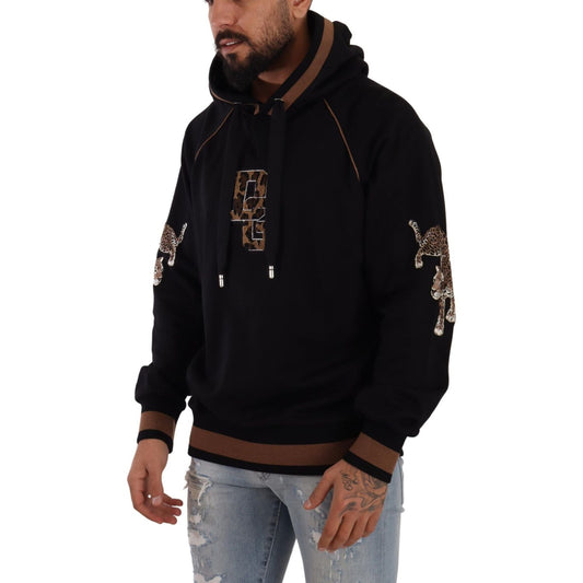 Dolce & Gabbana Chic Leopard Motive Hooded Sweater Dolce & Gabbana Black