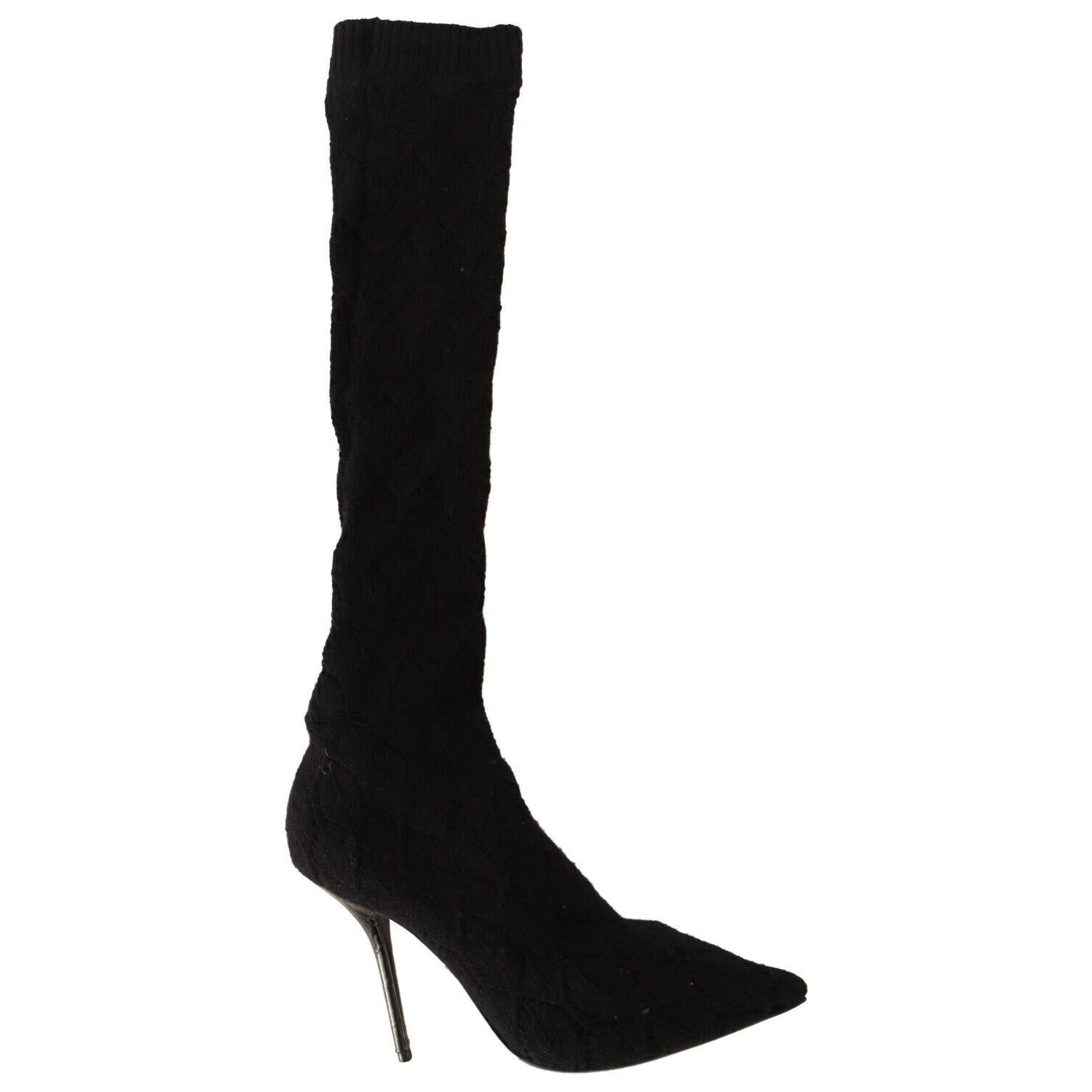 Dolce & Gabbana Black Stretch Socks Knee High Booties Shoes