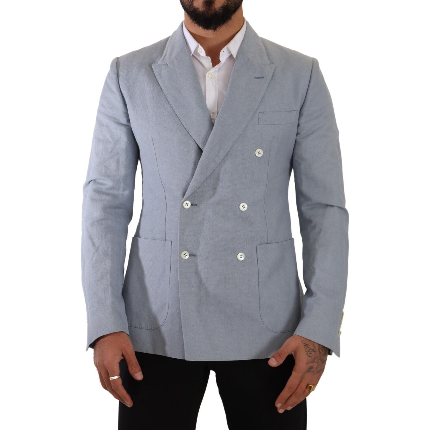 Dolce & Gabbana Blue Cotton Linen Slim Fit Jacket Coat Blazer