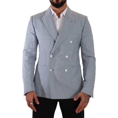 Dolce & Gabbana Blue Cotton Linen Slim Fit Jacket Coat Blazer