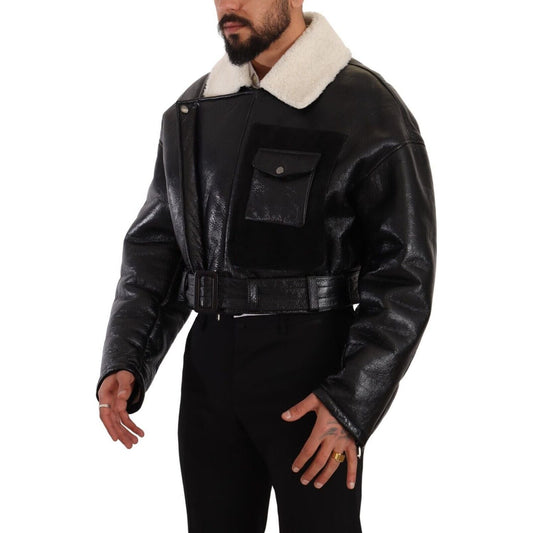 Dolce & Gabbana Elegant Shearling Biker Jacket Dolce & Gabbana Black