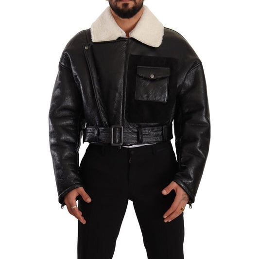 Dolce & Gabbana Elegant Shearling Biker Jacket Dolce & Gabbana Black