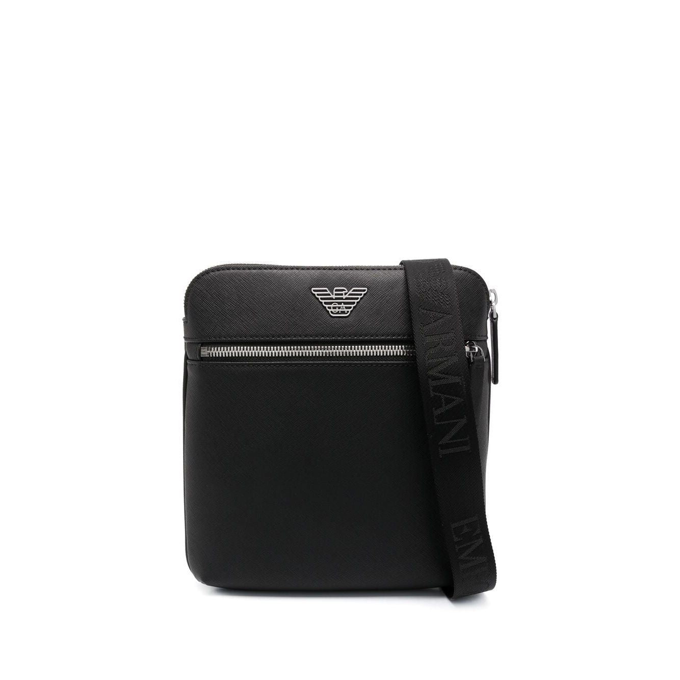 Emporio Armani ASV regenerated Saffiano leather flat shoulder bag with eagle plate Y4M185Y138E81072-P25