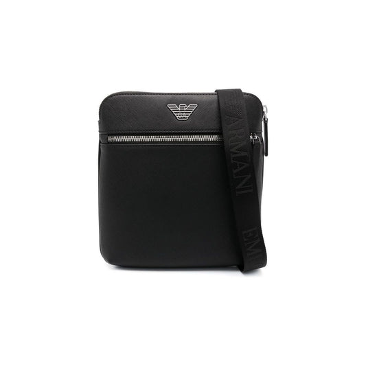 Emporio Armani ASV regenerated Saffiano leather flat shoulder bag with eagle plate Shoulder Emporio Armani Black
