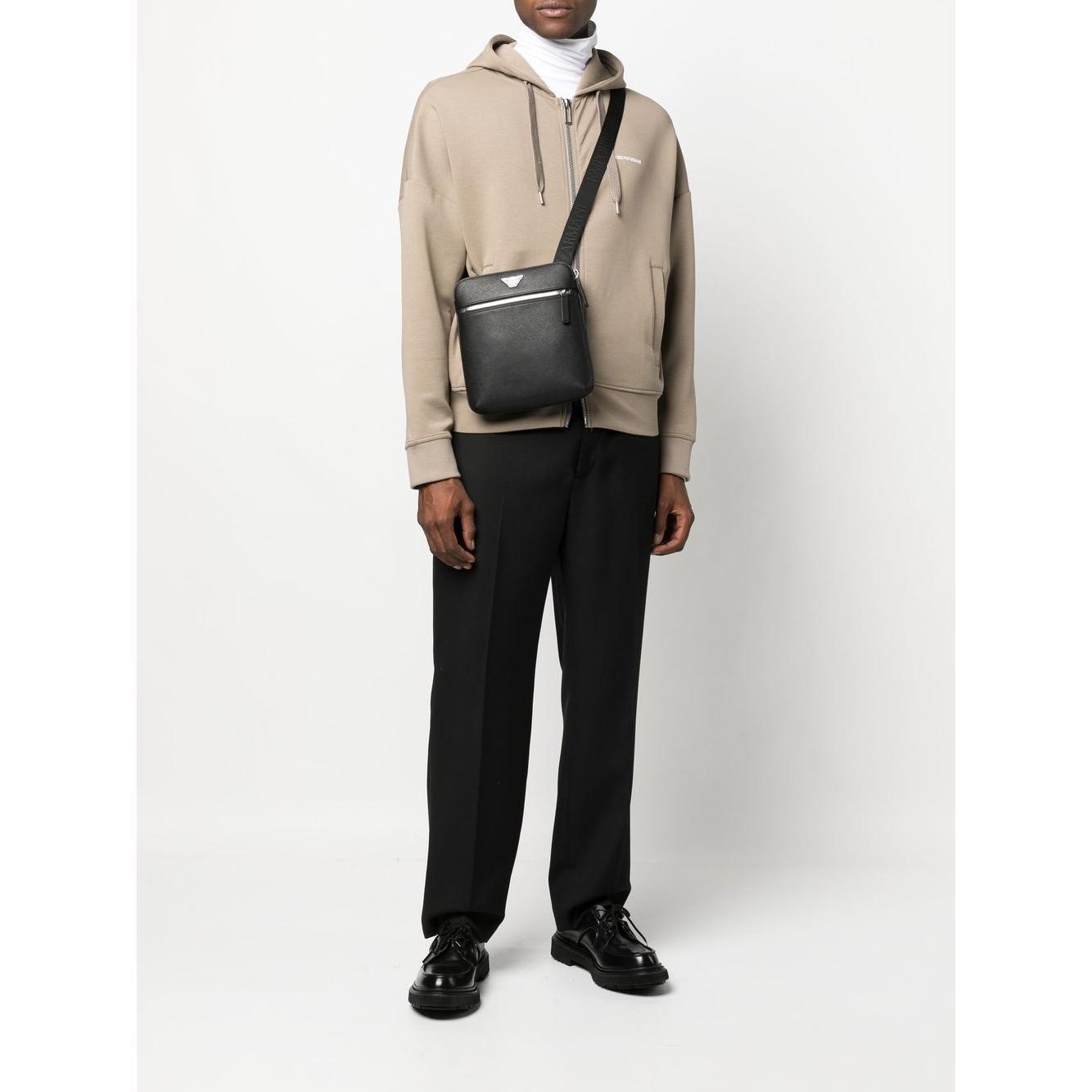 Emporio Armani ASV regenerated Saffiano leather flat shoulder bag with eagle plate Y4M185Y138E81072-P25