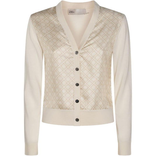 Tory Burch T-monogram silk cardigan Topwear Tory Burch Light Gray